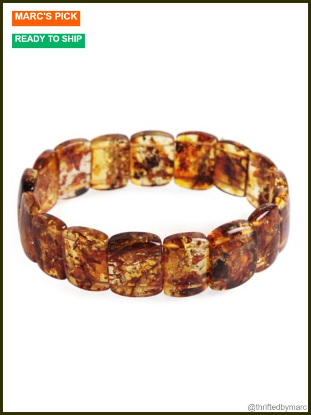 Natural Baltic Amber Bracelet Floral Design Stretch Fit Adults